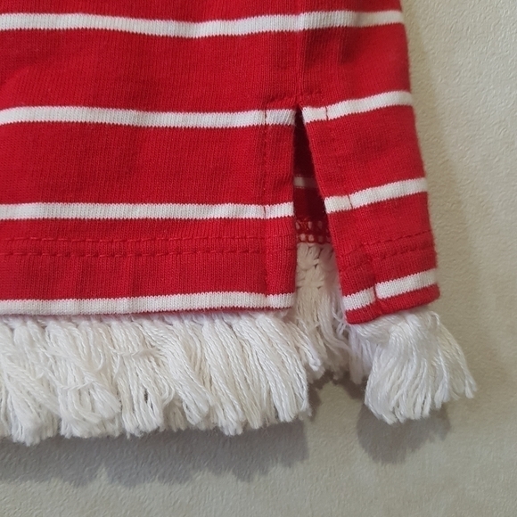 Beachlunchlounge Striped Short Sleeve Midi Shift Dress with Fringe - Picture 4 of 8